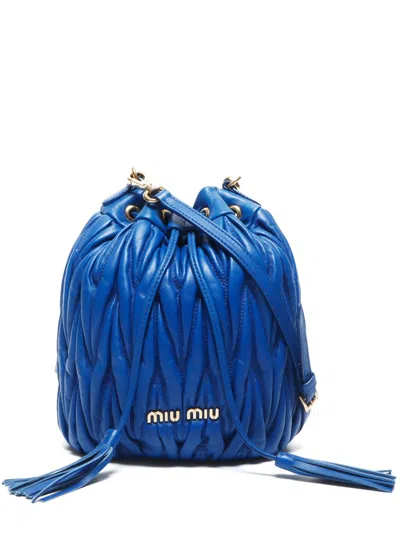Pre-owned Miu Miu 2010s Matelassé Bucket Bag In Blue