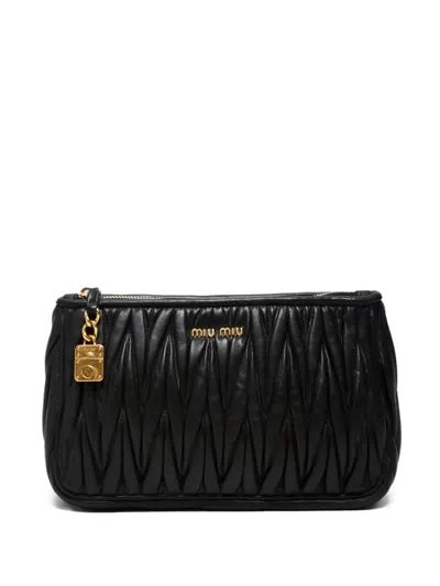 Pre-owned Miu Miu 2010s Matelassé Clutch Bag In Black