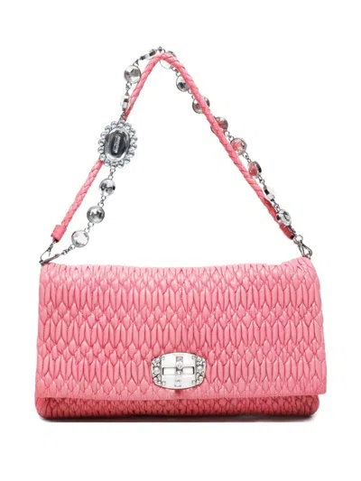 Pre-owned Miu Miu 2010s Matelassé Crystal-embellished Shoulder Bag In Pink