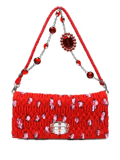 Pre-owned Miu Miu 2010s Matelasse Crystal Embellished Shoulder Bag In Red