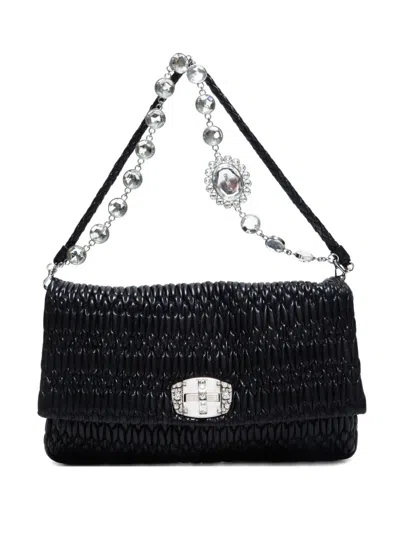 Pre-owned Miu Miu 2010s Matelassé Crystal Shoulder Bag In Black