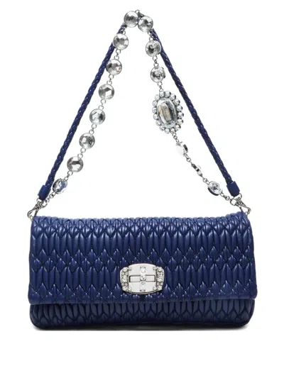 Pre-owned Miu Miu 2010s Matelassé Crystal Shoulder Bag In Blue