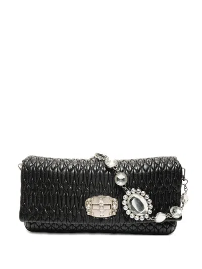 Pre-owned Miu Miu 2010s Matelasse Crystal Shoulderbag In Black
