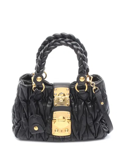 Pre-owned Miu Miu 2010s Matelasse Leather Black 2way Tote Bag