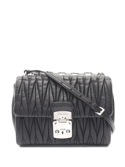 Pre-owned Miu Miu 2010s Matelasse Leather Shoulder Bag In Black
