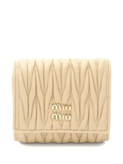Pre-owned Miu Miu 2010s Matelassé Leather Tri-fold Wallet In Neutral