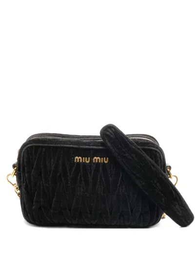 Pre-owned Miu Miu 2010s Matelassé Velvet Shoulder Bag In Black