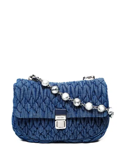 Pre-owned Miu Miu 2010s Mini Matelassé Crystal-embellished Shoulder Bag In Blue