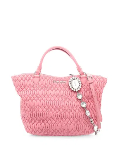 Pre-owned Miu Miu 2010s Nappa Crystal Three-way Leather Tote Bag In Pink