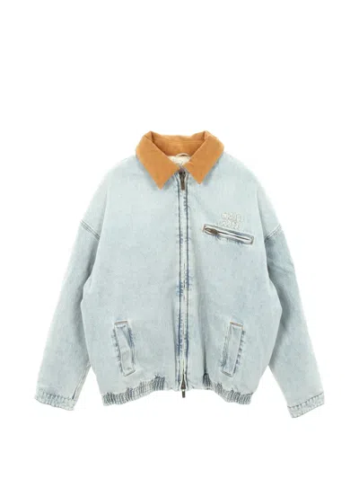 Pre-owned Miu Miu 2010s Padded Denim Jacket In Blue