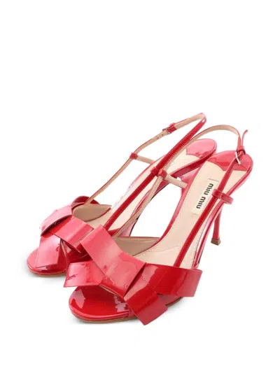 Pre-owned Miu Miu 2010s Patent Leather Heeled Sandals In Red