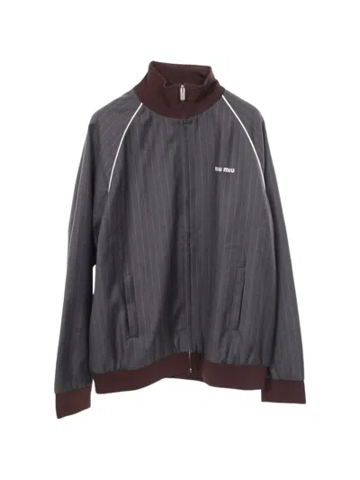 Pre-owned Miu Miu 2010s Pinstripe Logo-embroidered Jacket In Grey