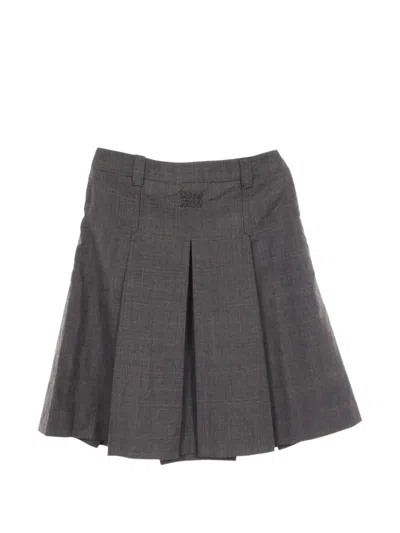Pre-owned Miu Miu 2010s Plaid Pleated Mini Skirt In Grey