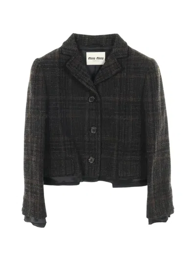 Pre-owned Miu Miu 2010s Plaid Wool Jacket In Gray