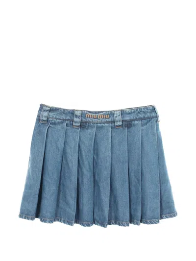 Pre-owned Miu Miu 2010s Pleated Denim Mini Skirt In Blue