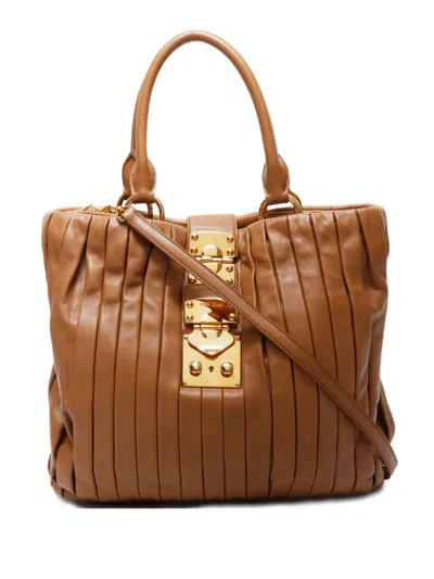 Pre-owned Miu Miu 2010s Pleated Padlock Tote Bag In Brown