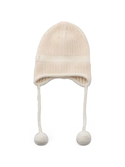 Pre-owned Miu Miu 2010s Pompom Knit Beanie Hat In Neutrals