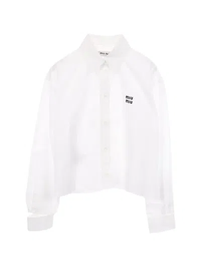 Pre-owned Miu Miu 2010s Poplin Logo-embroidered Shirt In White
