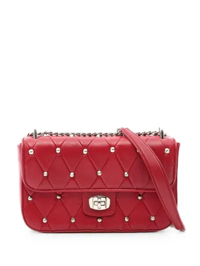 Pre-owned Miu Miu 2010s Quilted Studded Leather Shoulder Bag In Red