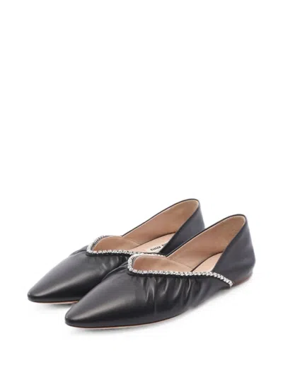 Pre-owned Miu Miu 2010s Rhinestone Pointed-toe Ballet Flats In Black