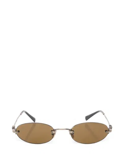 Pre-owned Miu Miu 2010s Rimless Oval-frame Sunglasses In Gold