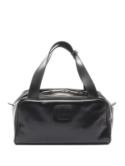 Pre-owned Miu Miu 2010s Softy Shine Leather Shoulder Bag In Black