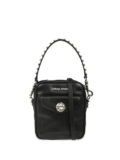 Pre-owned Miu Miu 2010s Solitaire Crystal-embellished Camera Bag In Black