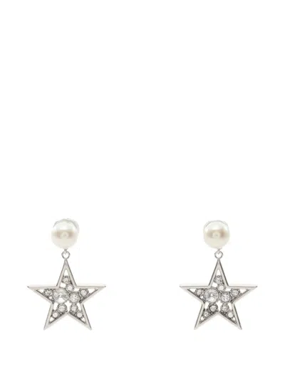Pre-owned Miu Miu 2010s Star Rhinestone Earrings In Silver