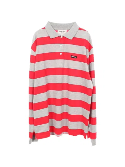Pre-owned Miu Miu 2010s Striped Long-sleeve Polo Shirt In Grey