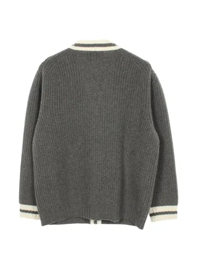 Pre-owned Miu Miu 2010s Striped V-neck Cardigan In Gray