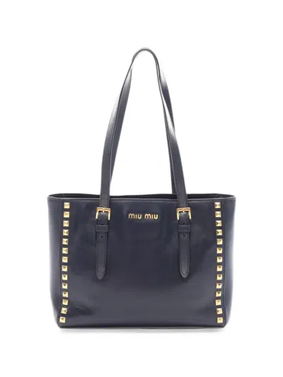 Pre-owned Miu Miu 2010s Studded Calf Leather Tote Bag In Blue