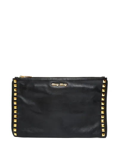 Pre-owned Miu Miu 2010s Stud-detail Leather Clutch Bag In Black