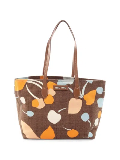 Pre-owned Miu Miu 2010s Tessuto-print Tote Bag In Brown