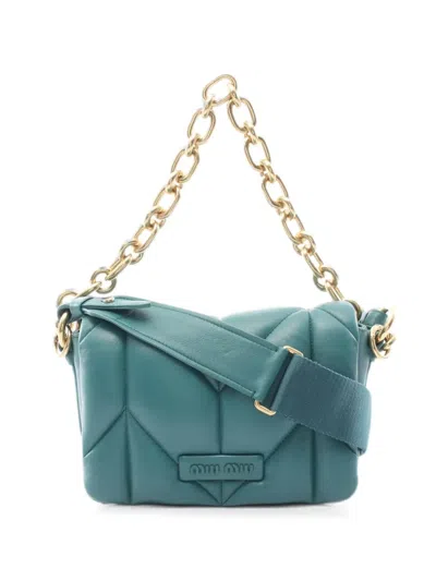 Pre-owned Miu Miu 2010s Trapuntata Quilted Shoulder Bag In Green