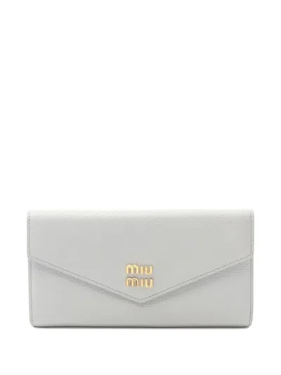 Pre-owned Miu Miu 2010s Vitello Dino Tri-fold Wallet In Gray