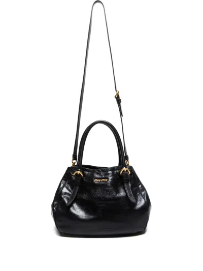 Pre-owned Miu Miu 2010s Vitello Shine Leather Tote Bag In Black