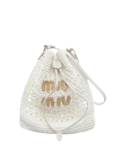 Pre-owned Miu Miu 2010s Woven Bucket Bag In White