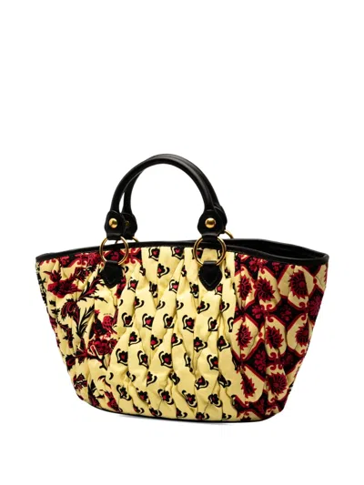 Pre-owned Miu Miu 2012 Limited Edition Matelasse Printed Canvas Handbag In Yellow