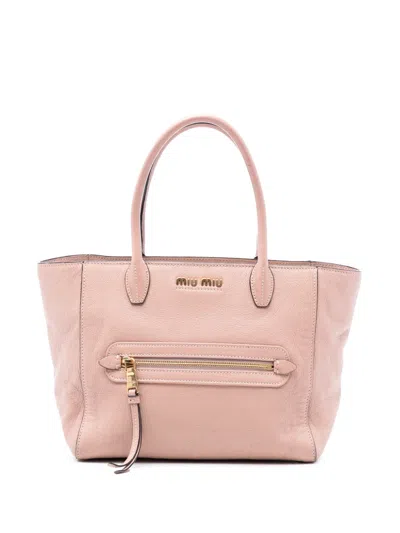 Pre-owned Miu Miu 2012-2014 Goatskin Madras Front Pocket Satchel In Pink
