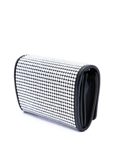 Pre-owned Miu Miu 2012-2026 Soft Nappa Crystal Embellished Wallet On Chain Crossbody Bag In Black
