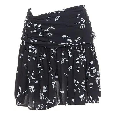 Pre-owned Miu Miu 2013 Black White Viscose Blend Musical Notes Ruched Mini Skirt It36 Xxs