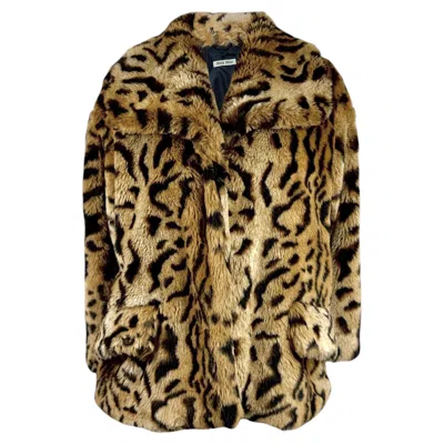 Pre-owned Miu Miu 2013 Cropped Faux Fur Leopard Jacket In Brown