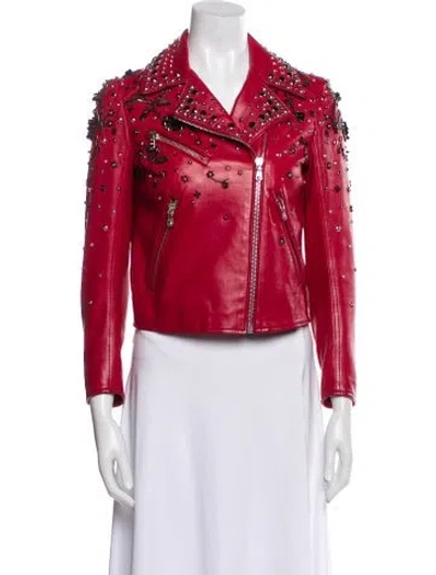 Pre-owned Miu Miu 2013 Lambskin Biker Jacket In Red