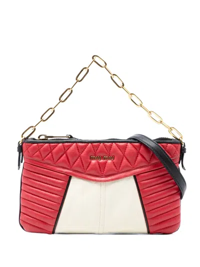 Pre-owned Miu Miu 2013-2026 Bicolor Nappa Biker Satchel In Red