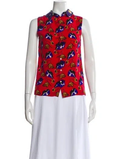 Pre-owned Miu Miu 2014 Floral Print Blouse In Red