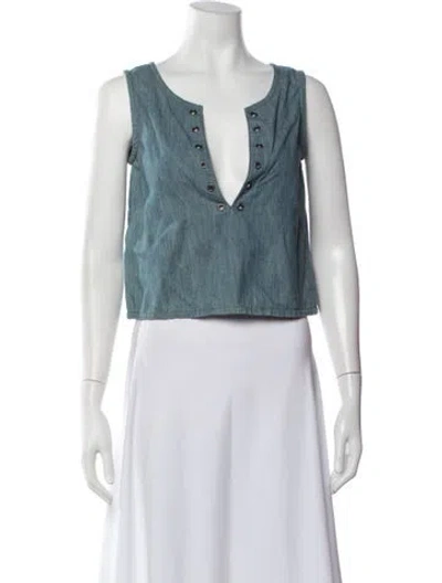 Pre-owned Miu Miu 2014 Plunge Neckline Crop Top In Blue