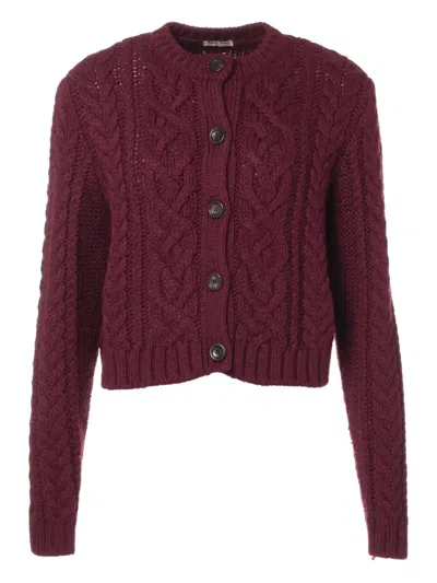 Pre-owned Miu Miu 2015 Cable-knit Cardigan In Red