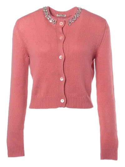 Pre-owned Miu Miu 2015 Embellished-collar Cardigan In Pink