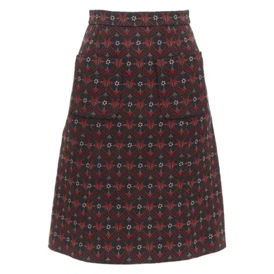 Pre-owned Miu Miu 2015 Floral Virgin Wool Vintage Print Pocketed A-line Skirt It36 Xxs In Black