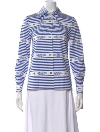 Pre-owned Miu Miu 2015 Striped Button-up Top W/ Tags In White